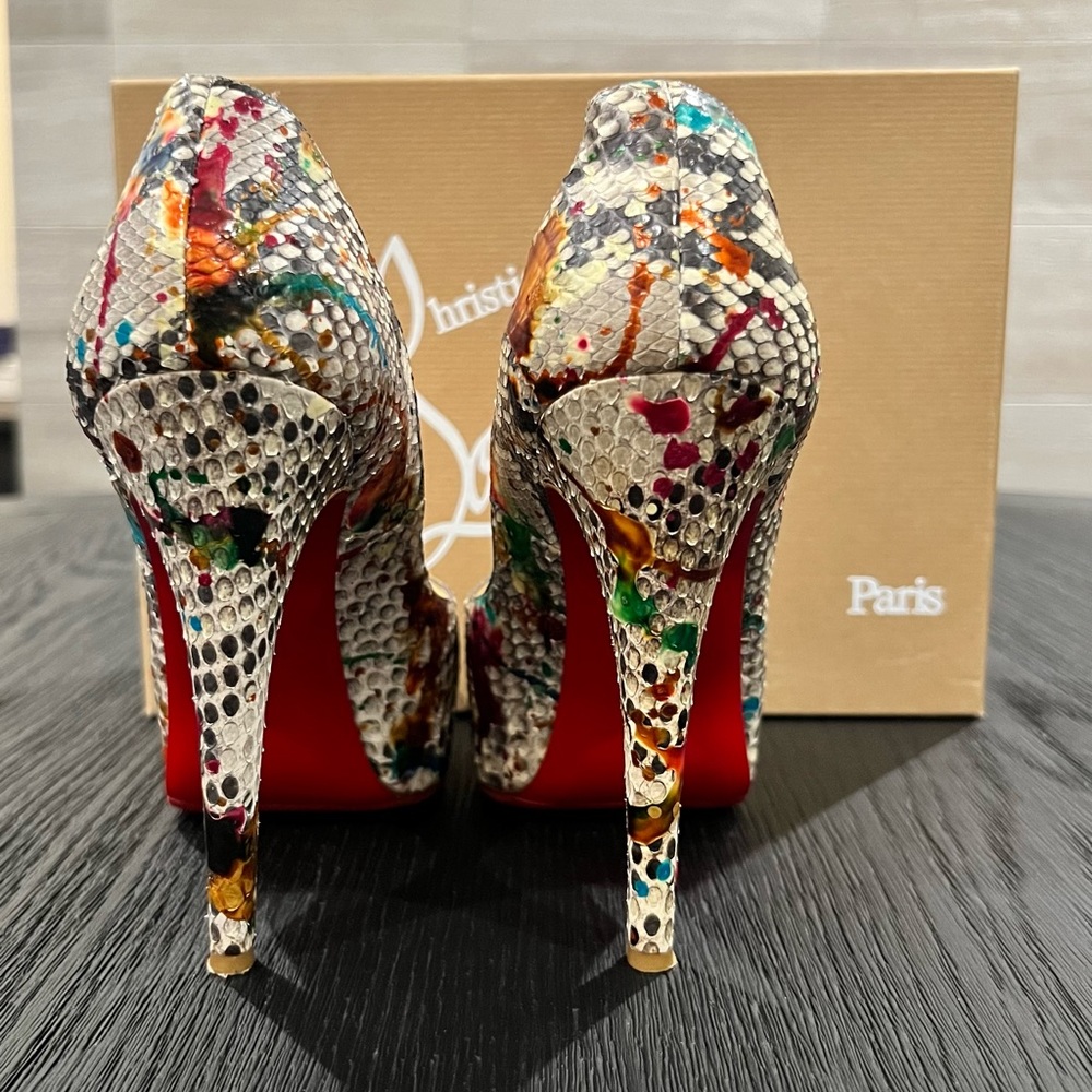 “Christian Louboutin” Python Multi Color Platform Pumps - Picture 3 of 4